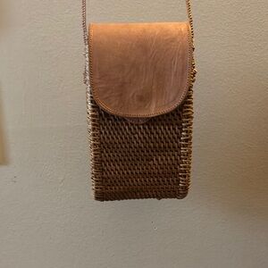 PEGGY FISHER Brown Woven Leather Crossbody Bag